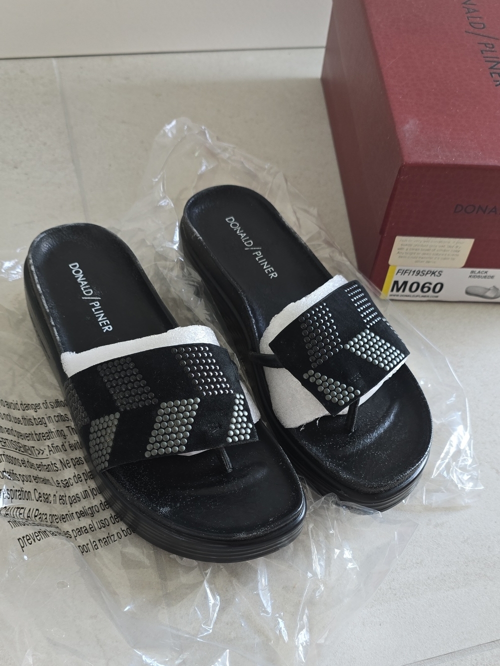 Donald J. Pliner Black and White Studded Slide Mules